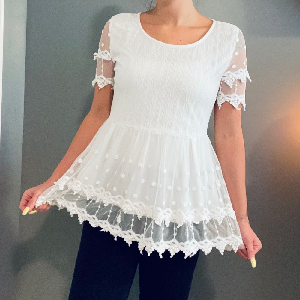 White lace flowey blouse